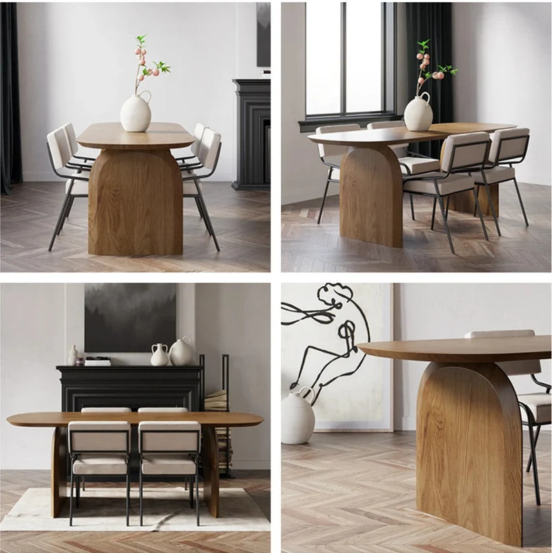 Table de salle à manger avec dessus et socles en bois massif