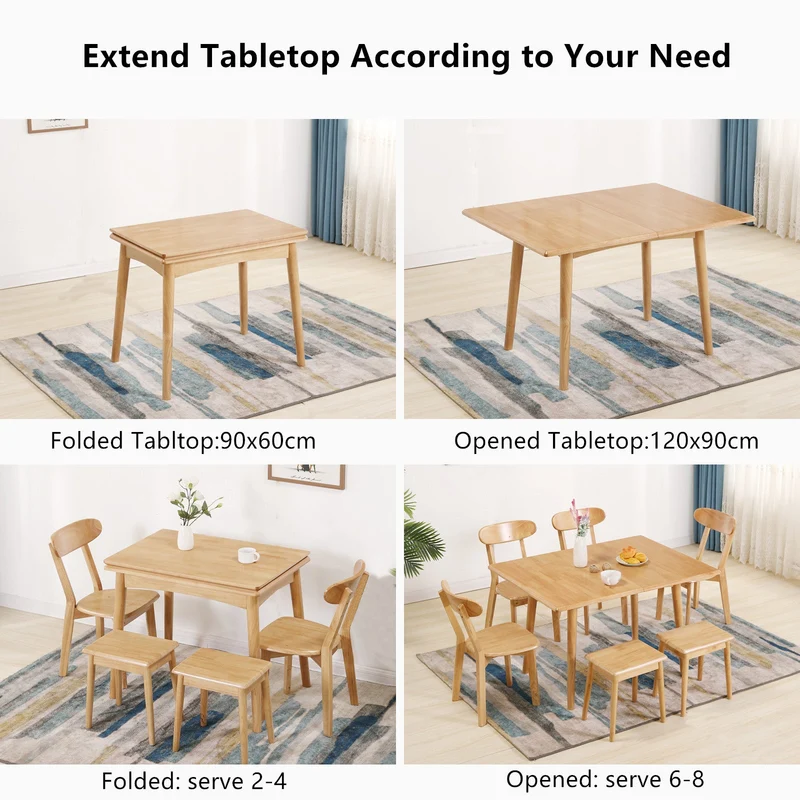 Table en bois massif pliable et extensible de conception peu encombrante