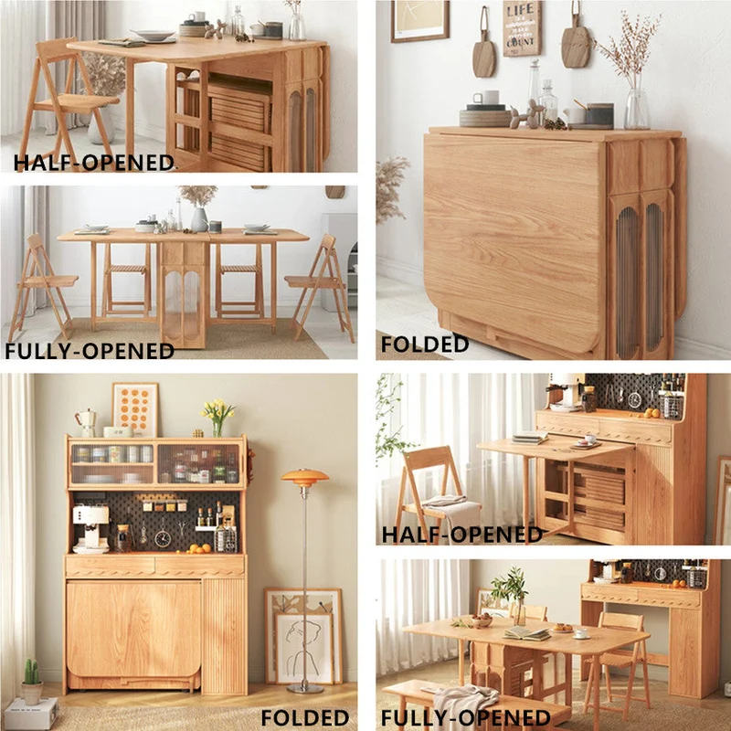 Table de salle à manger à double abattant avec armoire huche en panneau perforé