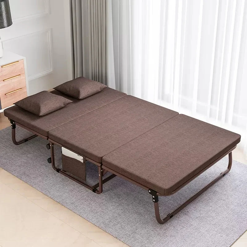 Lit d'invité pliable portable avec 6 positions réglables et poche de rangement latérale (marron, 78" LX 35" W)