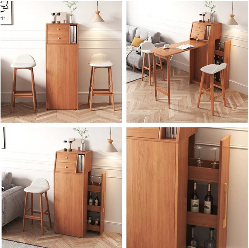Table de bar à vin pliante avec casier à vin coulissant
