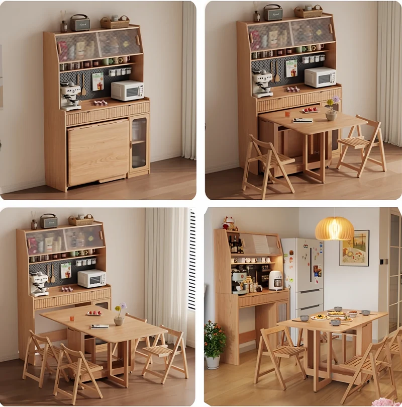Hutch de cuisine avec table à manger à double abattant et 4 chaises pliantes