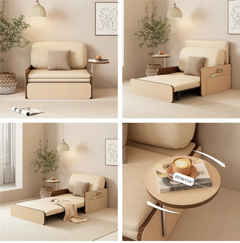 Canapé-lit gigogne Nordic Modern en cuir avec bureau rotatif